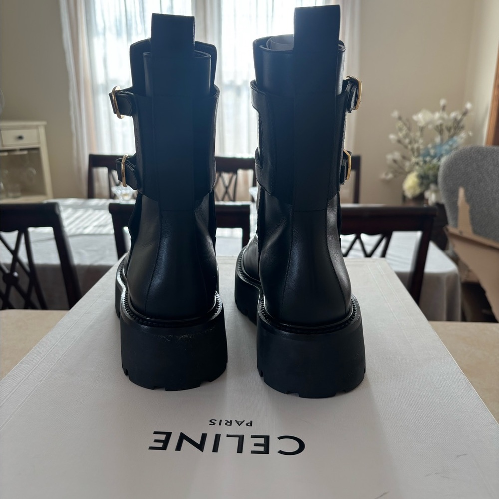 Celine Black Platform Boots with Gold Buckles - Picture 2 of 5